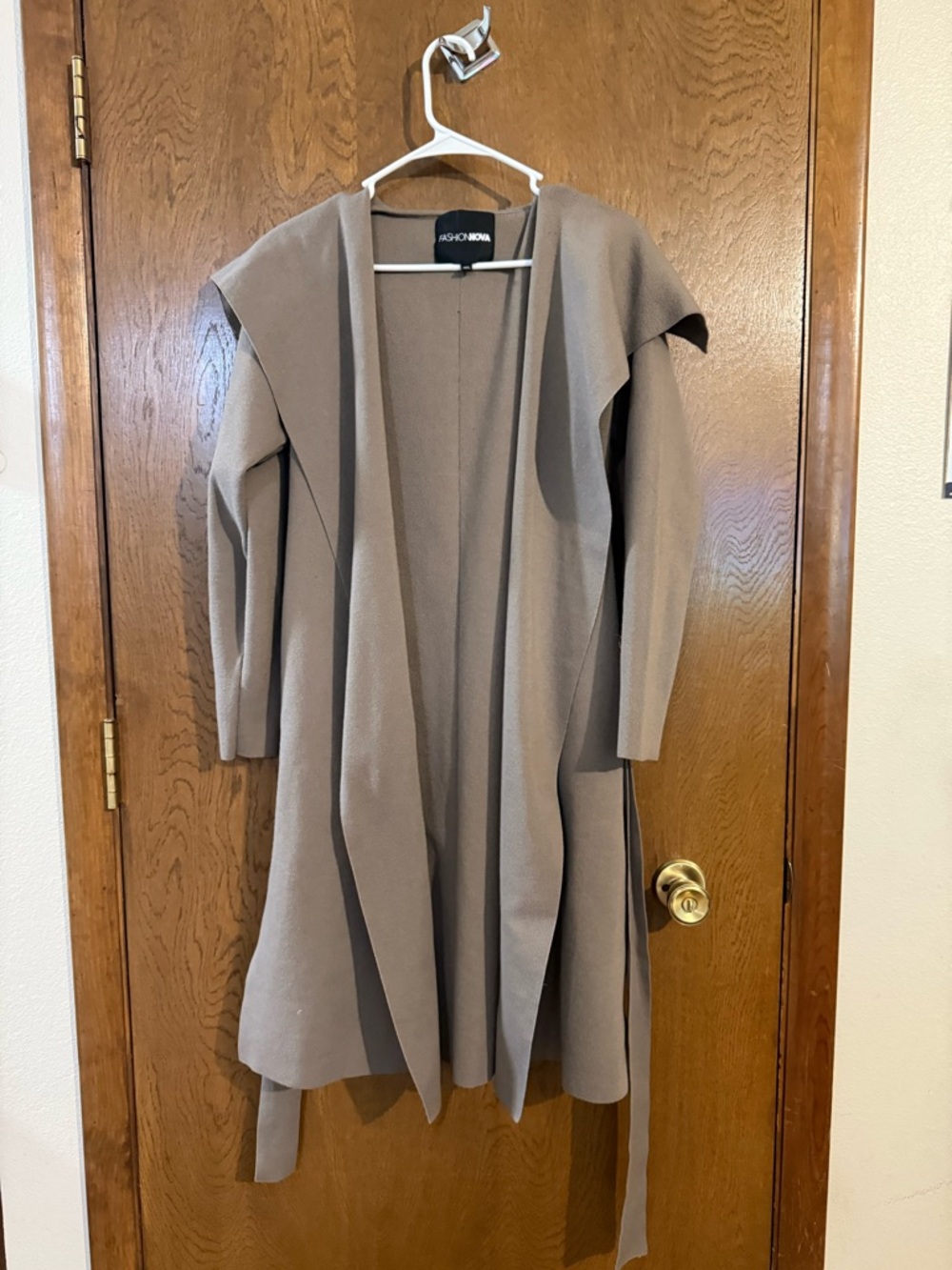 Fashion Nova Taupe Open-Front Long Cardigan
